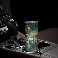 Amun Ancient Egyptian Skinny Tumbler with Mystical Smoke Swirl Pattern, Fiery Ram Head, and Hieroglyphic - Wonder Print Shop