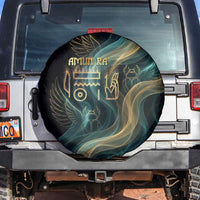 Amun Ancient Egyptian Spare Tire Cover with Mystical Smoke Swirl Pattern, Fiery Ram Head, and Hieroglyphic - Wonder Print Shop