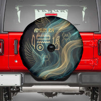 Amun Ancient Egyptian Spare Tire Cover with Mystical Smoke Swirl Pattern, Fiery Ram Head, and Hieroglyphic - Wonder Print Shop