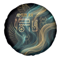 Amun Ancient Egyptian Spare Tire Cover with Mystical Smoke Swirl Pattern, Fiery Ram Head, and Hieroglyphic - Wonder Print Shop