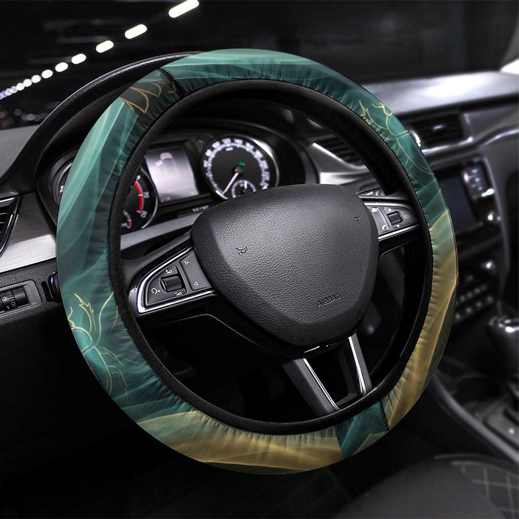 Amun Ancient Egyptian Steering Wheel Cover with Mystical Smoke Swirl Pattern, Fiery Ram Head, and Hieroglyphic - Wonder Print Shop