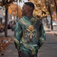 Amun Ancient Egyptian Sweatshirt with Mystical Smoke Swirl Pattern, Fiery Ram Head, and Hieroglyphic - Wonder Print Shop