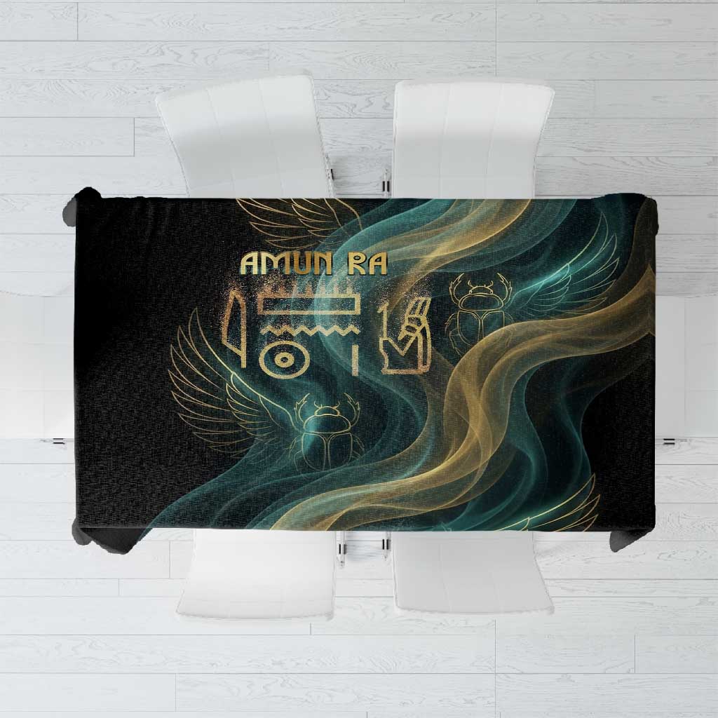 Amun Ancient Egyptian Tablecloth with Mystical Smoke Swirl Pattern, Fiery Ram Head, and Hieroglyphic - Wonder Print Shop