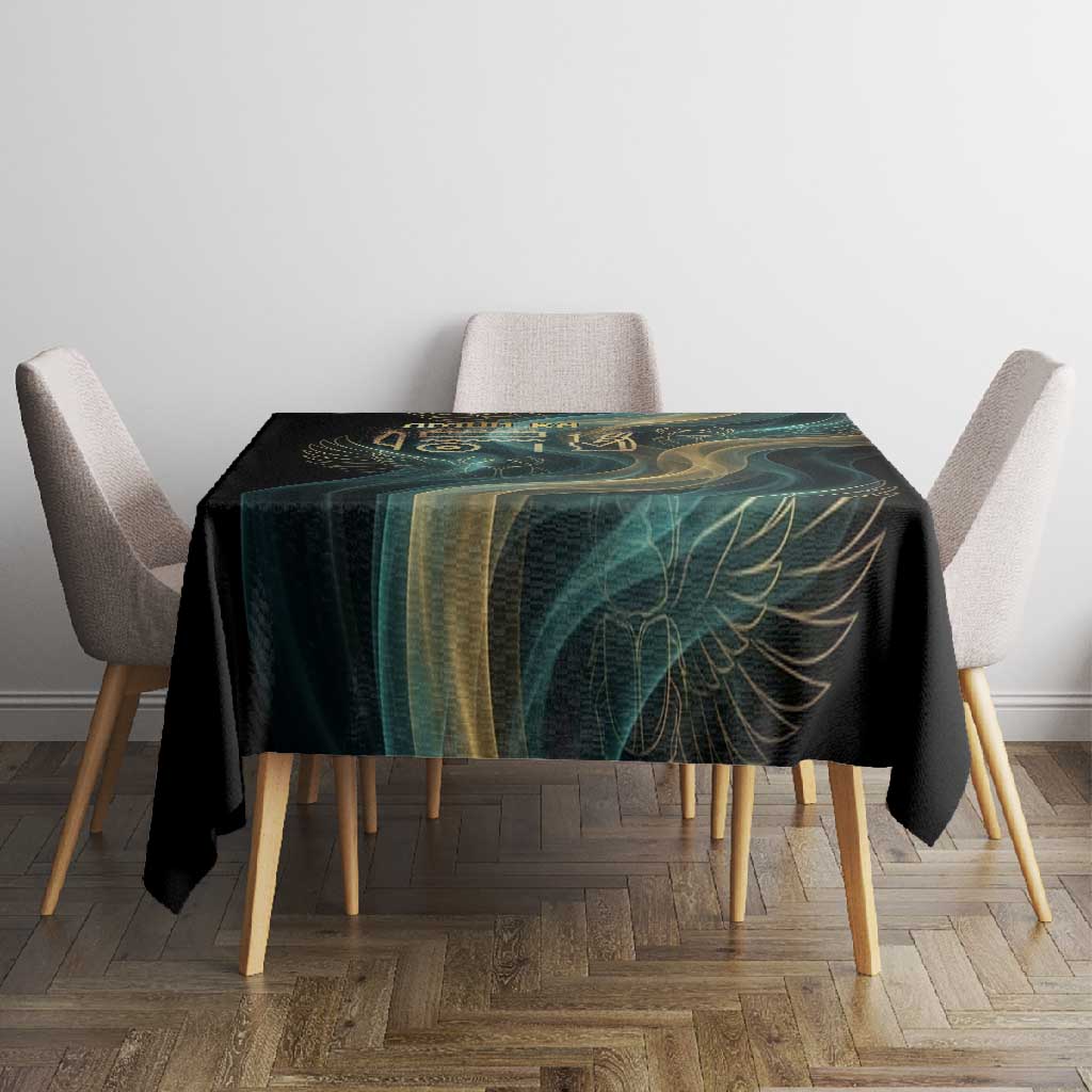 Amun Ancient Egyptian Tablecloth with Mystical Smoke Swirl Pattern, Fiery Ram Head, and Hieroglyphic - Wonder Print Shop