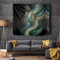 Amun Ancient Egyptian Tapestry with Mystical Smoke Swirl Pattern, Fiery Ram Head, and Hieroglyphic - Wonder Print Shop