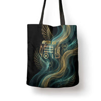 Amun Ancient Egyptian Tote Bag with Mystical Smoke Swirl Pattern, Fiery Ram Head, and Hieroglyphic - Wonder Print Shop