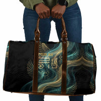 Amun Ancient Egyptian Travel Bag with Mystical Smoke Swirl Pattern, Fiery Ram Head, and Hieroglyphic - Wonder Print Shop