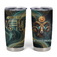Amun Ancient Egyptian Tumbler Cup with Mystical Smoke Swirl Pattern, Fiery Ram Head, and Hieroglyphic - Wonder Print Shop
