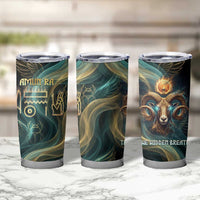 Amun Ancient Egyptian Tumbler Cup with Mystical Smoke Swirl Pattern, Fiery Ram Head, and Hieroglyphic - Wonder Print Shop