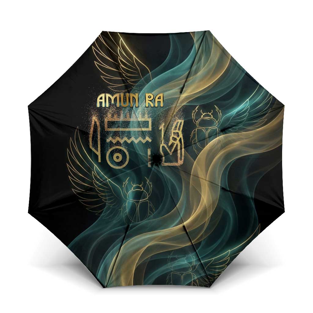 Amun Ancient Egyptian Umbrella with Mystical Smoke Swirl Pattern, Fiery Ram Head, and Hieroglyphic - Wonder Print Shop