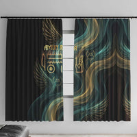Amun Ancient Egyptian Window Curtain with Mystical Smoke Swirl Pattern, Fiery Ram Head, and Hieroglyphic - Wonder Print Shop