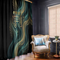 Amun Ancient Egyptian Window Curtain with Mystical Smoke Swirl Pattern, Fiery Ram Head, and Hieroglyphic - Wonder Print Shop