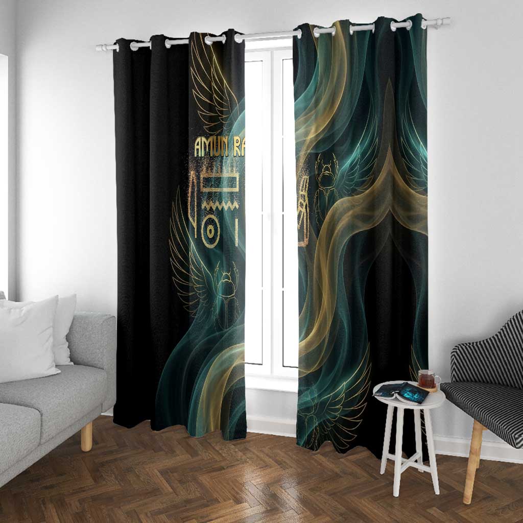 Amun Ancient Egyptian Window Curtain with Mystical Smoke Swirl Pattern, Fiery Ram Head, and Hieroglyphic - Wonder Print Shop