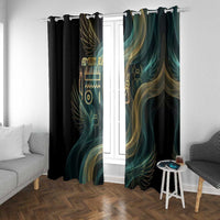 Amun Ancient Egyptian Window Curtain with Mystical Smoke Swirl Pattern, Fiery Ram Head, and Hieroglyphic - Wonder Print Shop