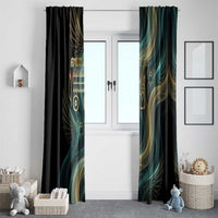 Amun Ancient Egyptian Window Curtain with Mystical Smoke Swirl Pattern, Fiery Ram Head, and Hieroglyphic - Wonder Print Shop