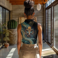 Amun Ancient Egyptian Women Sleeveless Polo Shirt with Mystical Smoke Swirl Pattern, Fiery Ram Head, and Hieroglyphic - Wonder Print Shop
