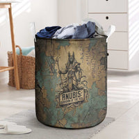 Anubis Laundry Basket Ancient Egyptian Aged Papyrus, Scales of Justice, and Egyptian Hieroglyph - Wonder Print Shop