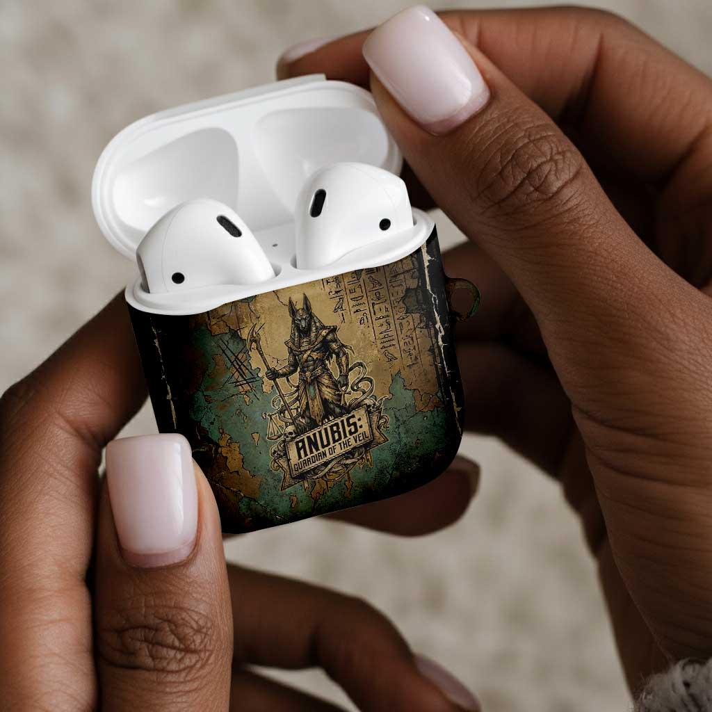 Anubis AirPods Case Ancient Egyptian Aged Papyrus, Scales of Justice, and Egyptian Hieroglyph - Wonder Print Shop
