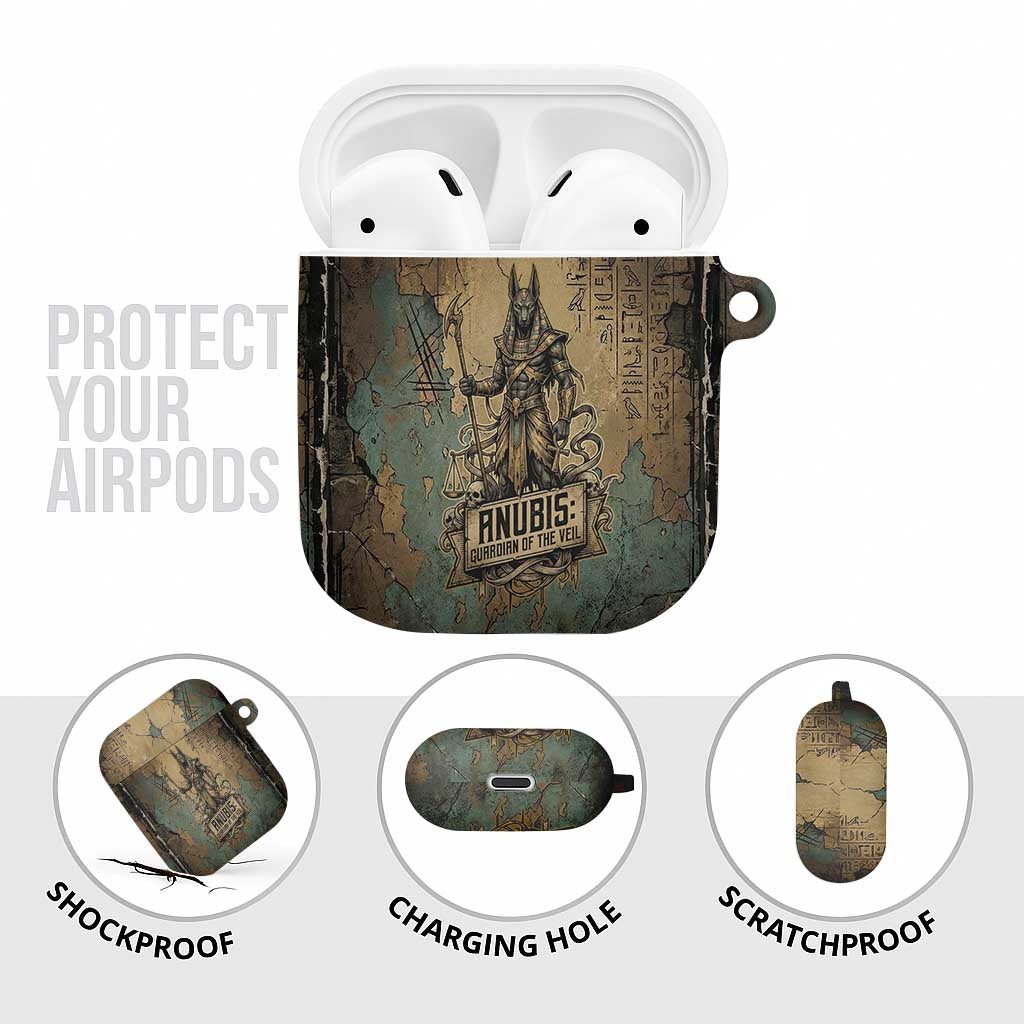 Anubis AirPods Case Ancient Egyptian Aged Papyrus, Scales of Justice, and Egyptian Hieroglyph - Wonder Print Shop