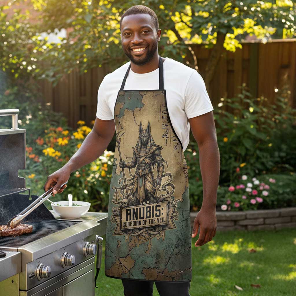 Anubis Apron Ancient Egyptian Aged Papyrus, Scales of Justice, and Egyptian Hieroglyph - Wonder Print Shop