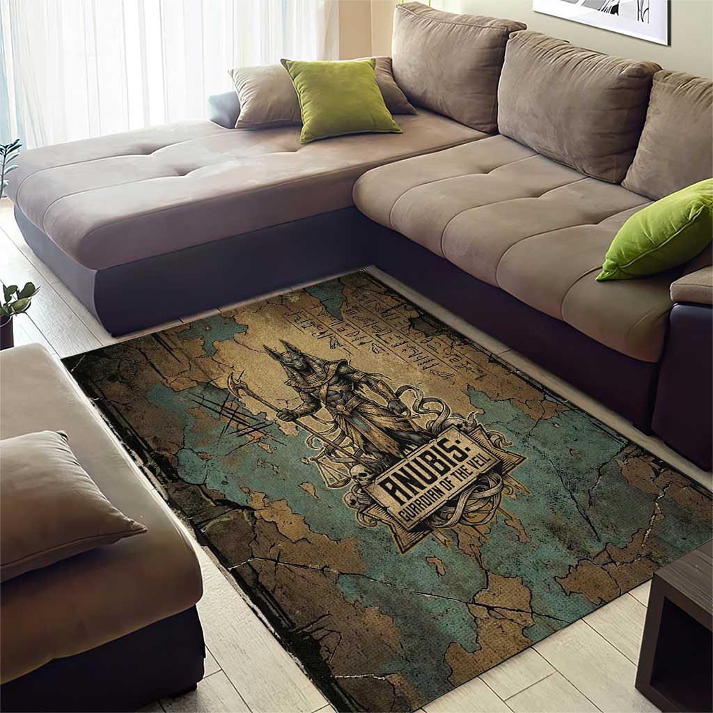Anubis Area Rug Ancient Egyptian Aged Papyrus, Scales of Justice, and Egyptian Hieroglyph - Wonder Print Shop