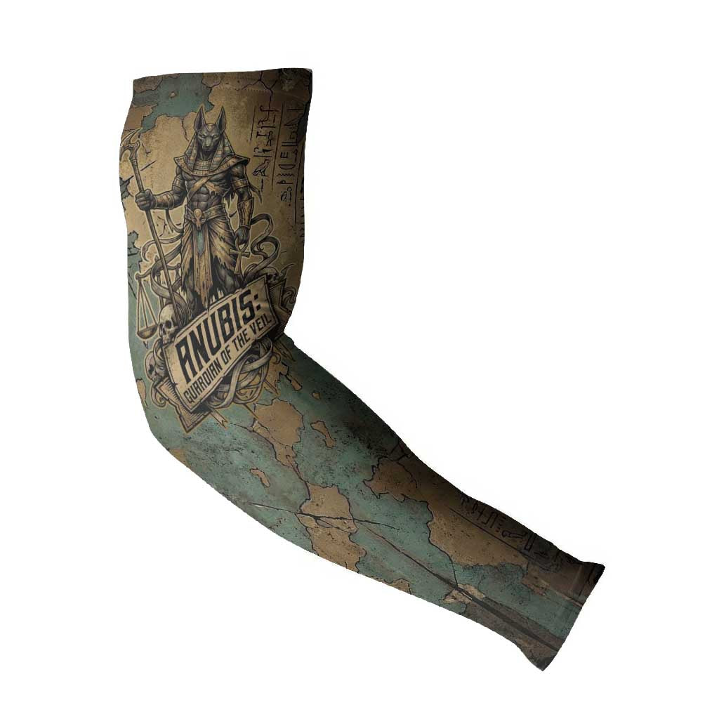 Anubis Arm Sleeves Ancient Egyptian Aged Papyrus, Scales of Justice, and Egyptian Hieroglyph - Wonder Print Shop