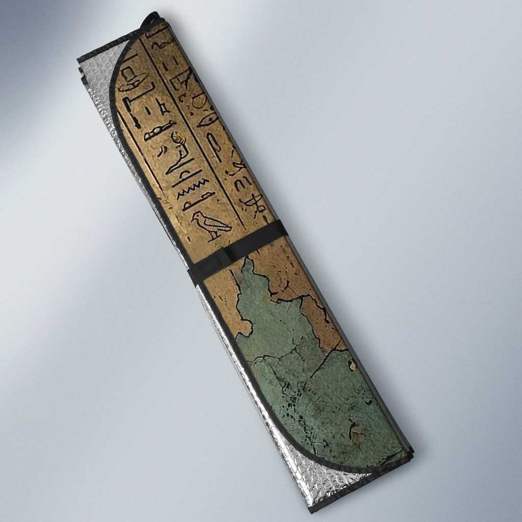 Anubis Auto Sun Shade Ancient Egyptian Aged Papyrus, Scales of Justice, and Egyptian Hieroglyph - Wonder Print Shop