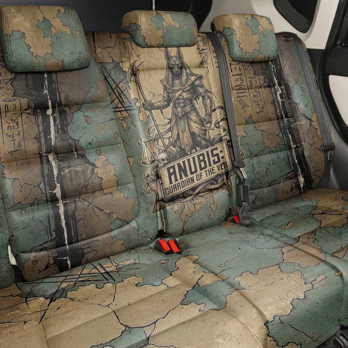 Anubis Back Car Seat Cover Ancient Egyptian Aged Papyrus, Scales of Justice, and Egyptian Hieroglyph - Wonder Print Shop
