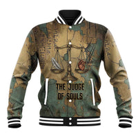 Anubis Baseball Jacket Ancient Egyptian Aged Papyrus, Scales of Justice, and Egyptian Hieroglyph - Wonder Print Shop