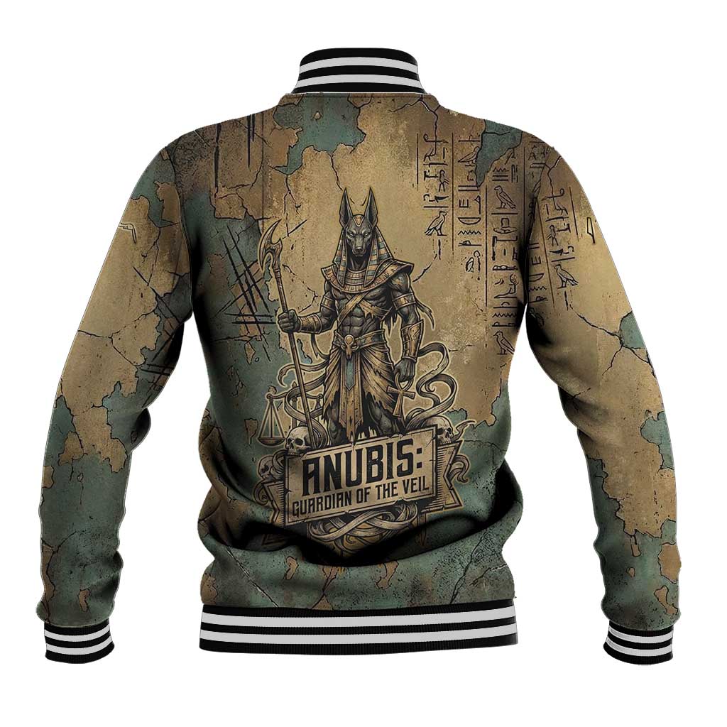 Anubis Baseball Jacket Ancient Egyptian Aged Papyrus, Scales of Justice, and Egyptian Hieroglyph - Wonder Print Shop