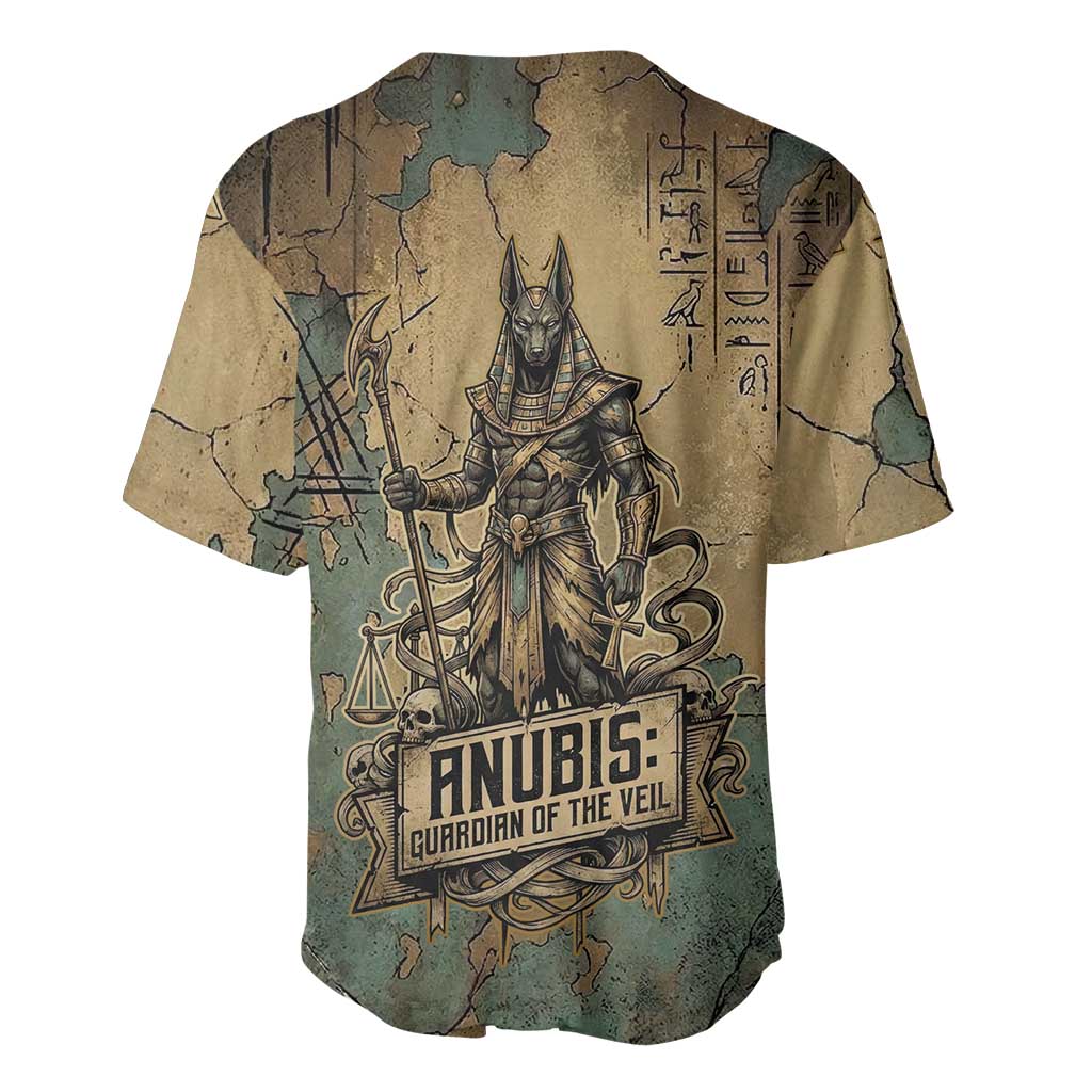 Anubis Baseball Jersey Ancient Egyptian Aged Papyrus, Scales of Justice, and Egyptian Hieroglyph - Wonder Print Shop