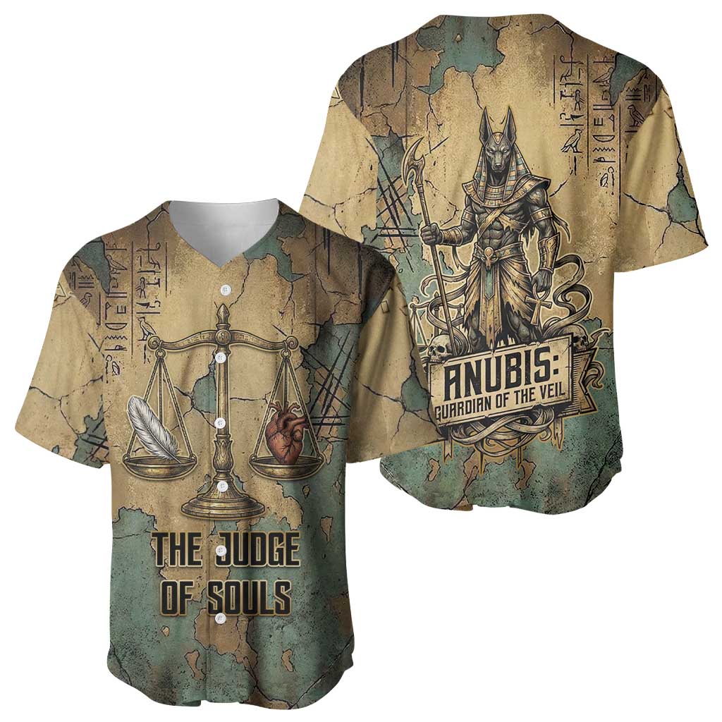 Anubis Baseball Jersey Ancient Egyptian Aged Papyrus, Scales of Justice, and Egyptian Hieroglyph - Wonder Print Shop