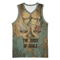 Anubis Basketball Jersey Ancient Egyptian Aged Papyrus, Scales of Justice, and Egyptian Hieroglyph - Wonder Print Shop