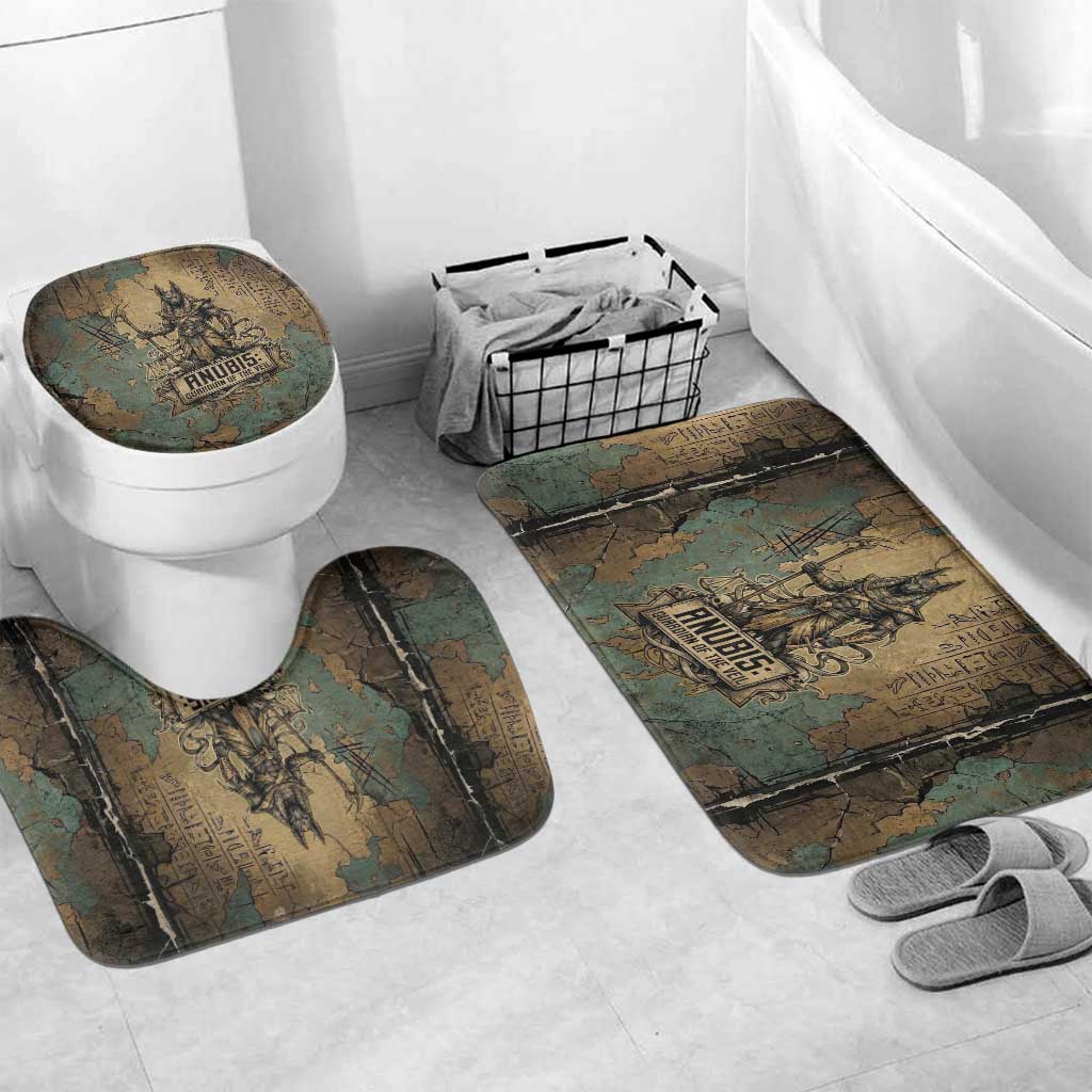 Anubis Bathroom Set Ancient Egyptian Aged Papyrus, Scales of Justice, and Egyptian Hieroglyph - Wonder Print Shop