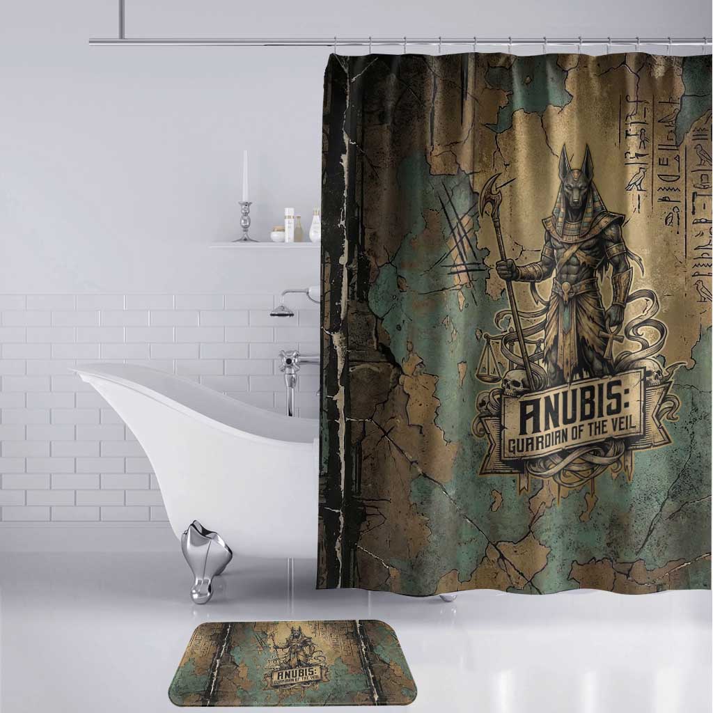Anubis Bathroom Set Ancient Egyptian Aged Papyrus, Scales of Justice, and Egyptian Hieroglyph - Wonder Print Shop