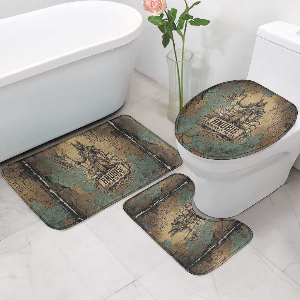 Anubis Bathroom Set Ancient Egyptian Aged Papyrus, Scales of Justice, and Egyptian Hieroglyph - Wonder Print Shop