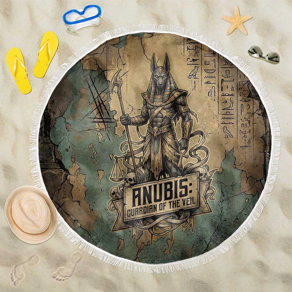 Anubis Beach Blanket Ancient Egyptian Aged Papyrus, Scales of Justice, and Egyptian Hieroglyph - Wonder Print Shop