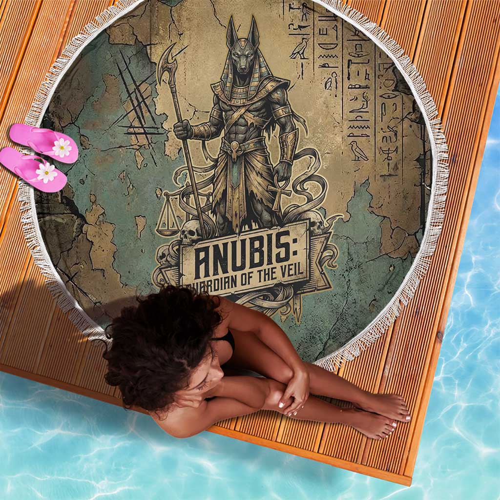 Anubis Beach Blanket Ancient Egyptian Aged Papyrus, Scales of Justice, and Egyptian Hieroglyph - Wonder Print Shop