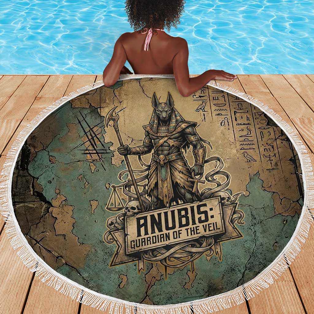 Anubis Beach Blanket Ancient Egyptian Aged Papyrus, Scales of Justice, and Egyptian Hieroglyph - Wonder Print Shop
