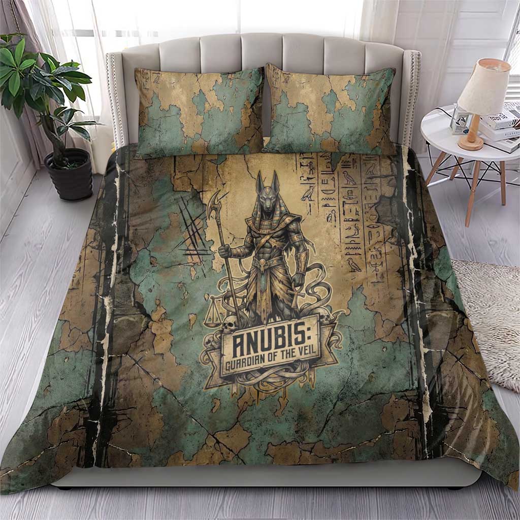 Anubis Bedding Set Ancient Egyptian Aged Papyrus, Scales of Justice, and Egyptian Hieroglyph - Wonder Print Shop