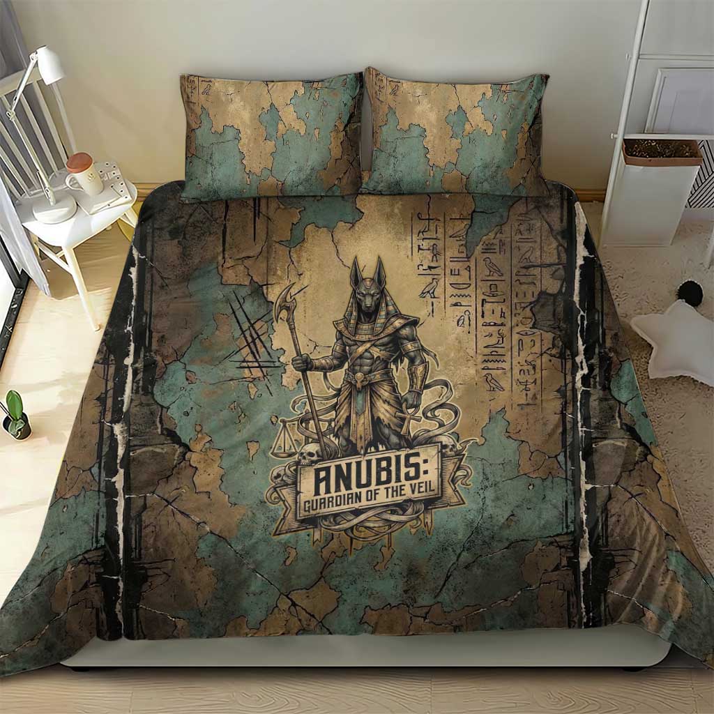 Anubis Bedding Set Ancient Egyptian Aged Papyrus, Scales of Justice, and Egyptian Hieroglyph - Wonder Print Shop