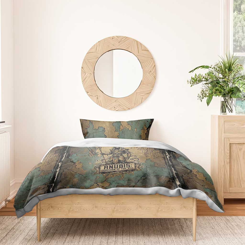 Anubis Bedding Set Ancient Egyptian Aged Papyrus, Scales of Justice, and Egyptian Hieroglyph - Wonder Print Shop