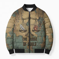 Anubis Bomber Puffer Jacket Ancient Egyptian Aged Papyrus, Scales of Justice, and Egyptian Hieroglyph - Wonder Print Shop
