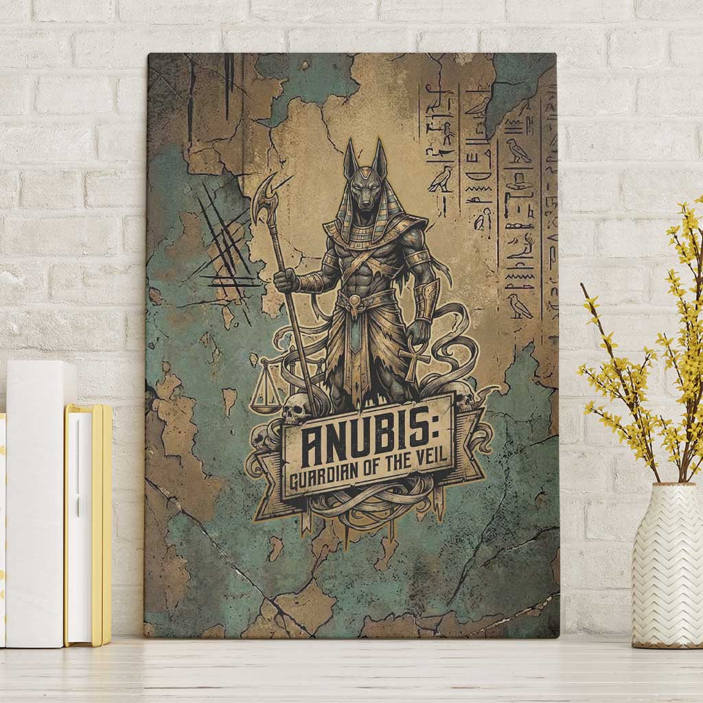 Anubis Canvas Wall Art Ancient Egyptian Aged Papyrus, Scales of Justice, and Egyptian Hieroglyph - Wonder Print Shop