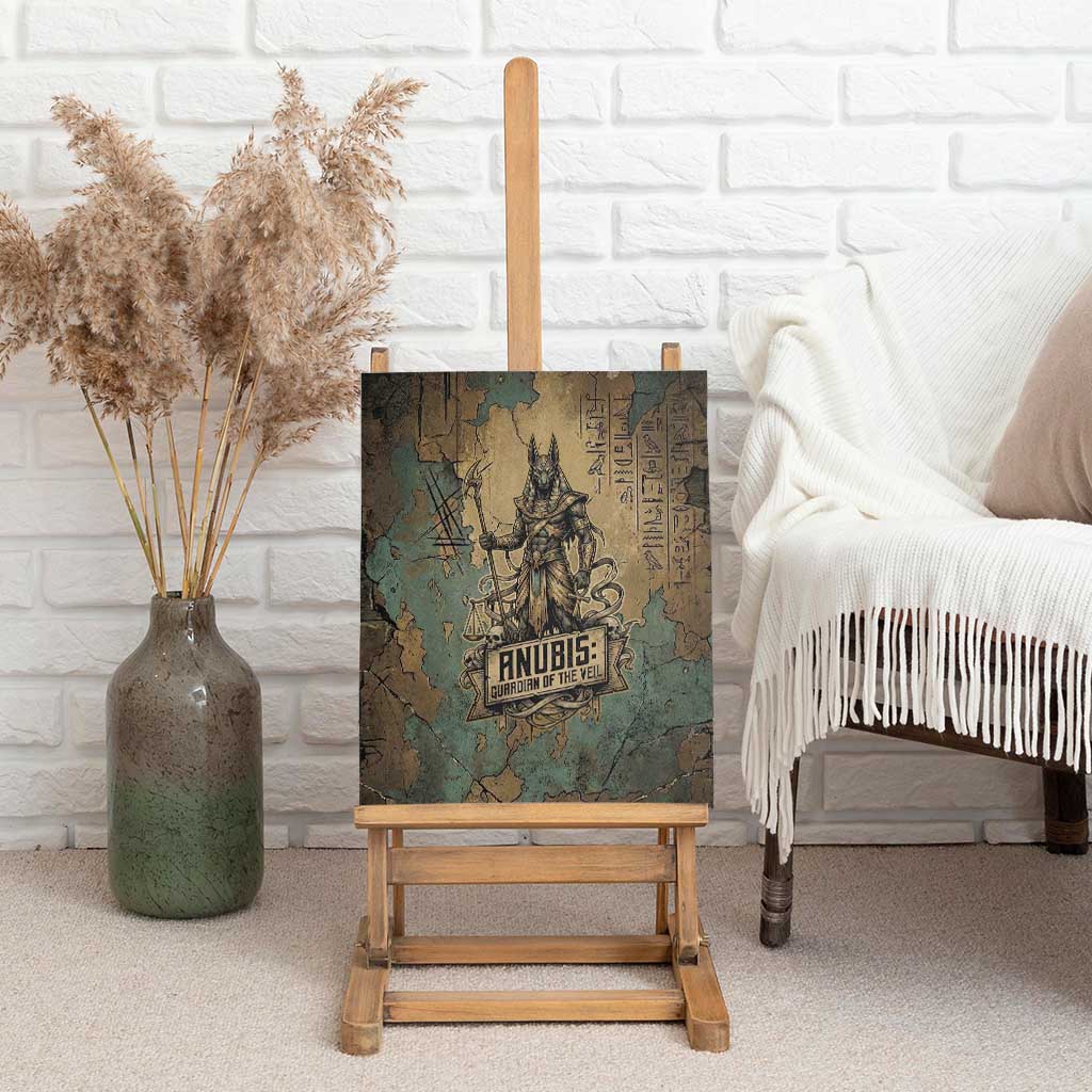 Anubis Canvas Wall Art Ancient Egyptian Aged Papyrus, Scales of Justice, and Egyptian Hieroglyph - Wonder Print Shop