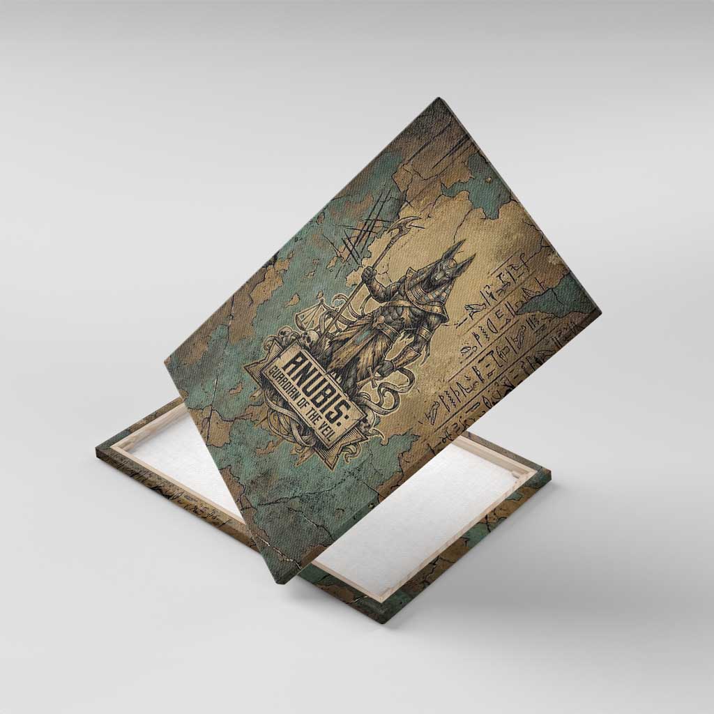 Anubis Canvas Wall Art Ancient Egyptian Aged Papyrus, Scales of Justice, and Egyptian Hieroglyph - Wonder Print Shop