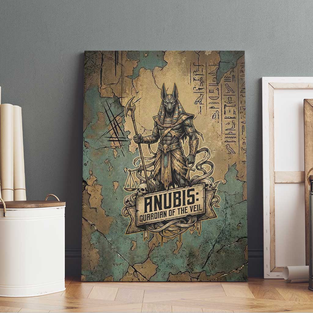Anubis Canvas Wall Art Ancient Egyptian Aged Papyrus, Scales of Justice, and Egyptian Hieroglyph - Wonder Print Shop