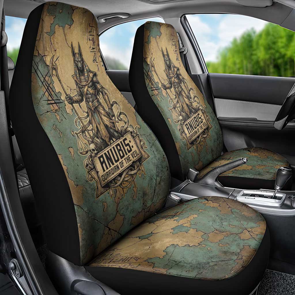 Anubis Car Seat Cover Ancient Egyptian Aged Papyrus, Scales of Justice, and Egyptian Hieroglyph - Wonder Print Shop