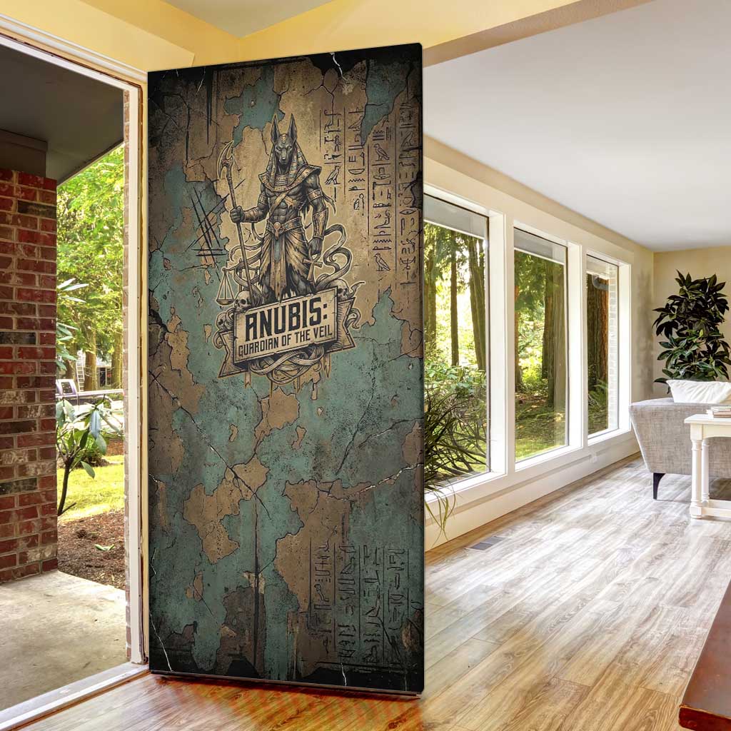 Anubis Door Cover Ancient Egyptian Aged Papyrus, Scales of Justice, and Egyptian Hieroglyph - Wonder Print Shop