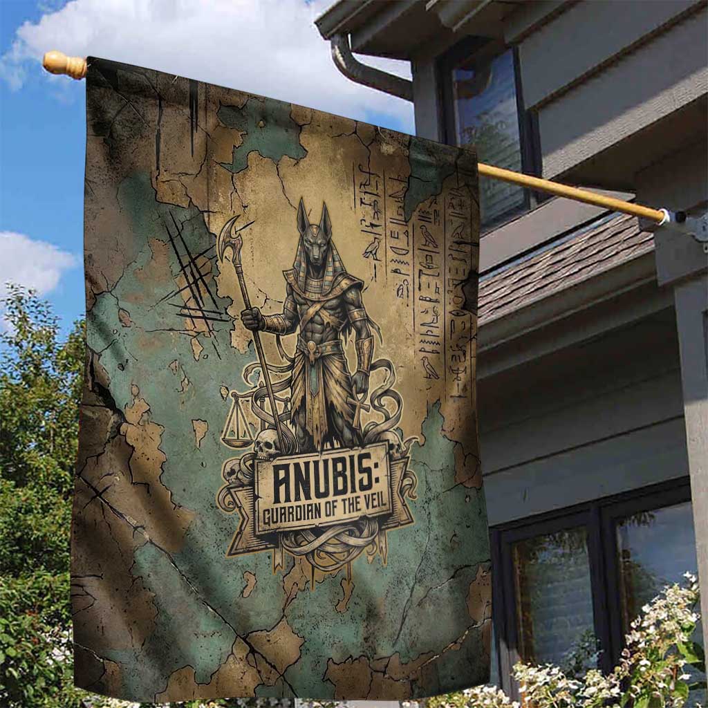 Anubis Garden Flag Ancient Egyptian Aged Papyrus, Scales of Justice, and Egyptian Hieroglyph - Wonder Print Shop